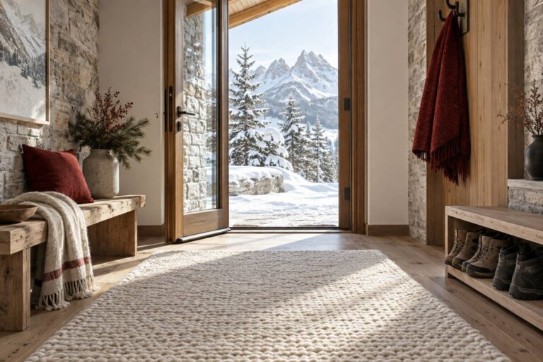 Tappeto all’ingresso dello chalet: neve, sale e scarponi